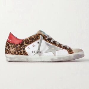 Golden Goose Leopard Sneakers with Red and White Details